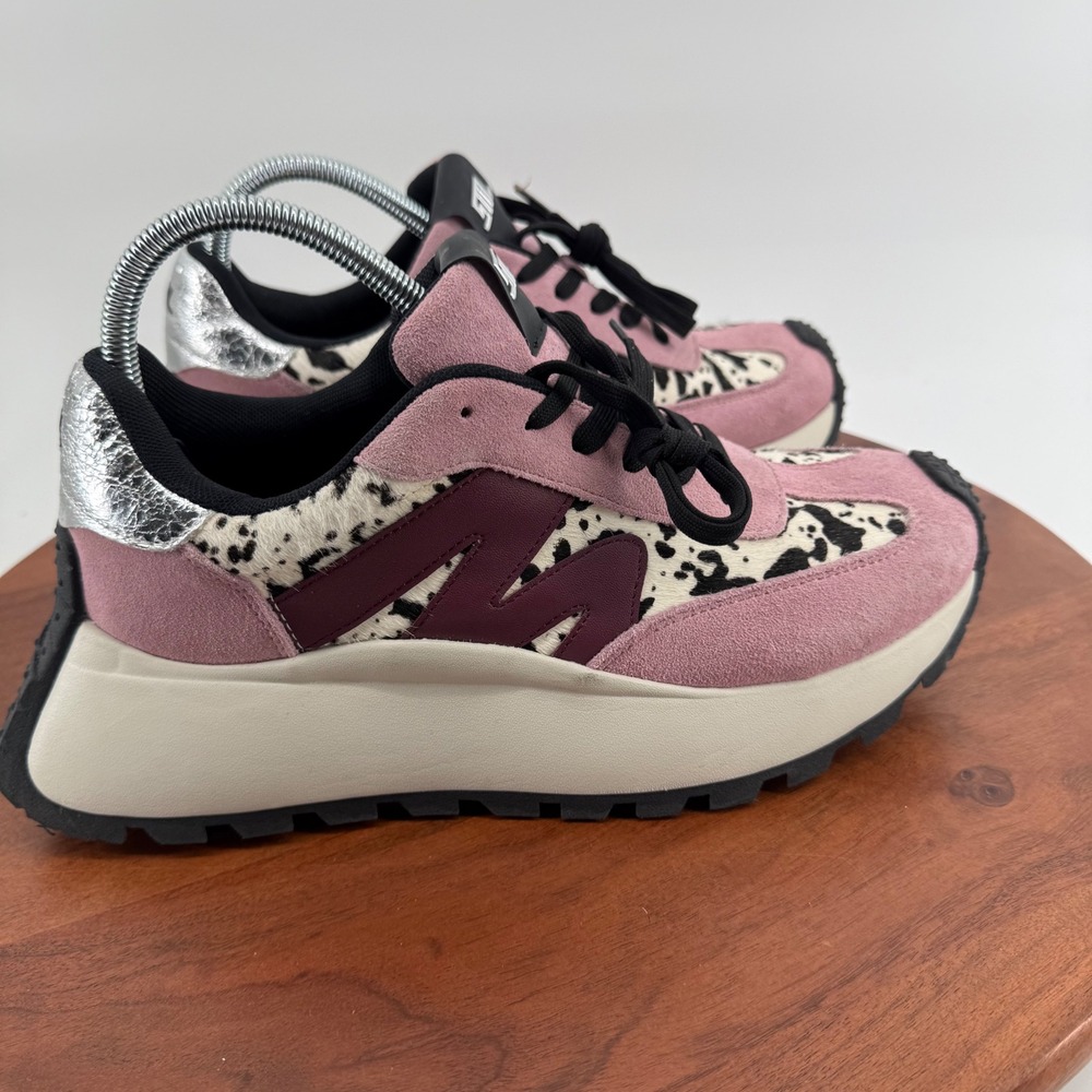 Steve Madden Supercampo Pink Leopard Calf Hair Platform Sneakers Womens 10M